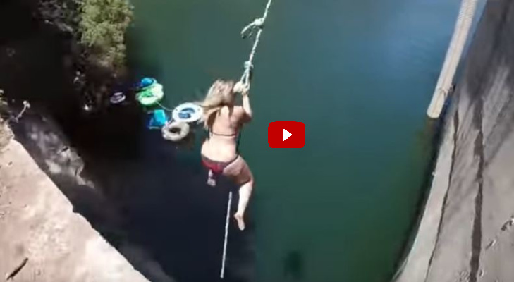 bungee jumping fail woman smashes