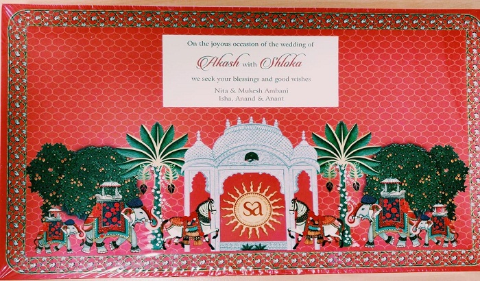 Wedding card of Mukesh Ambani son